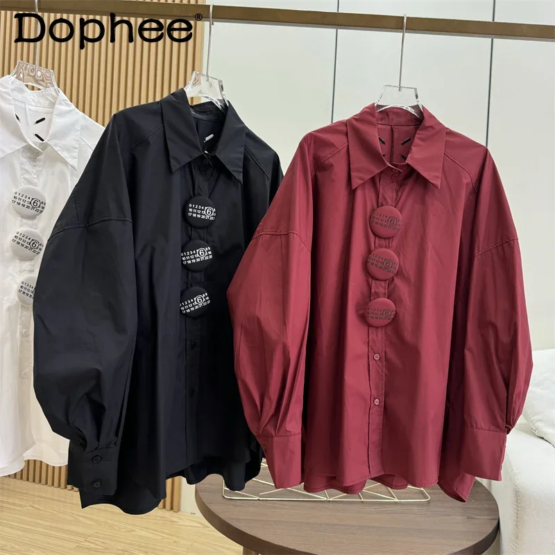 

2024 Autumn Winter New French Lapel Minimalist Profile Hem Split Large Button Decorative Design Sense Long Sleeve Shirt Women