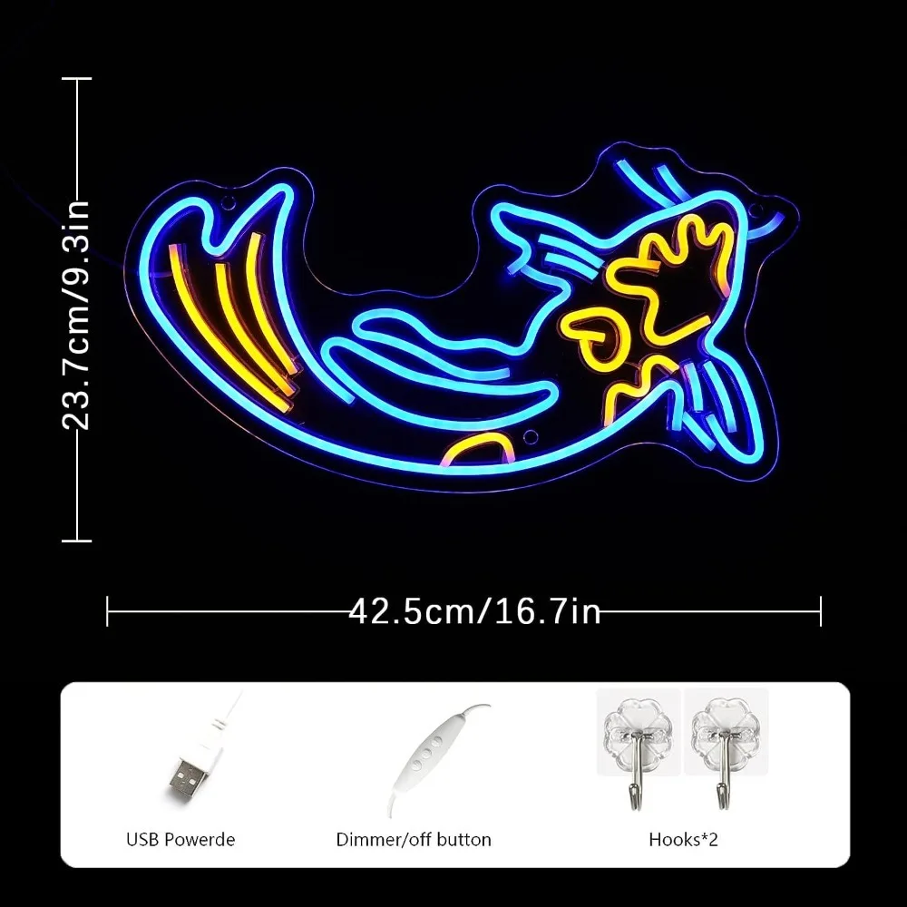 Koi Fish Neon Sign Japanese Fish Led Neon Blue Yellow Fish Neon Signs for Wall Decor Bar Office Fishroom Kitchen Aarea Koi Pond