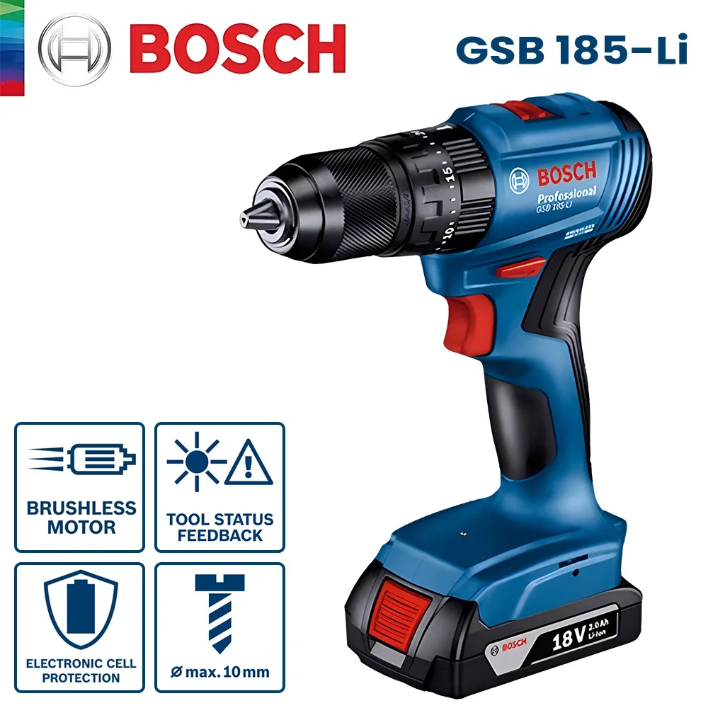 

Bosch GSB 185 Li Cordless Impact Drill 3 In 1 Multifunctional 50Nm Electric Screwdriver Brushless Hammer Drilling Pro Power Tool