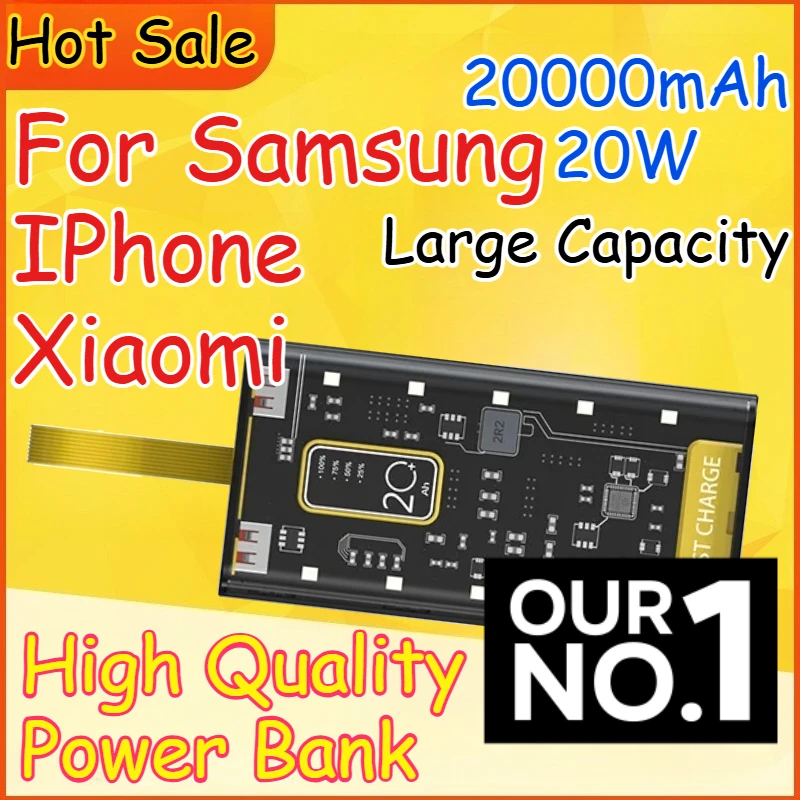 

Fast Charge Transparent Power Bank for Samsung IPhone Xiaomi with Digital Display Portable Power Source Mobile Phone Accessories