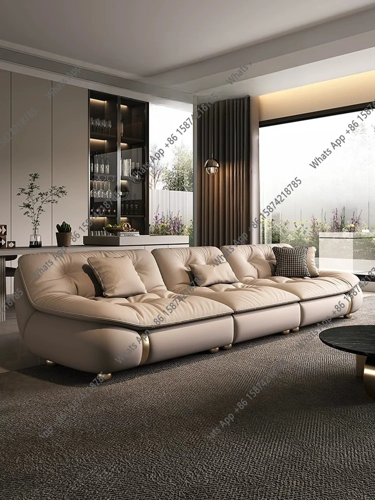 

High-end atmosphere modern Italian light luxury sailboat real top layer green cowhide sofa horizontal living room