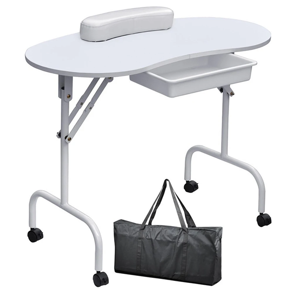 Portable Folding Nail Manicure Table with Wheeled Foldable Office, Beauty Salon Technician Desk Cargo Bag Nail Table Furniture