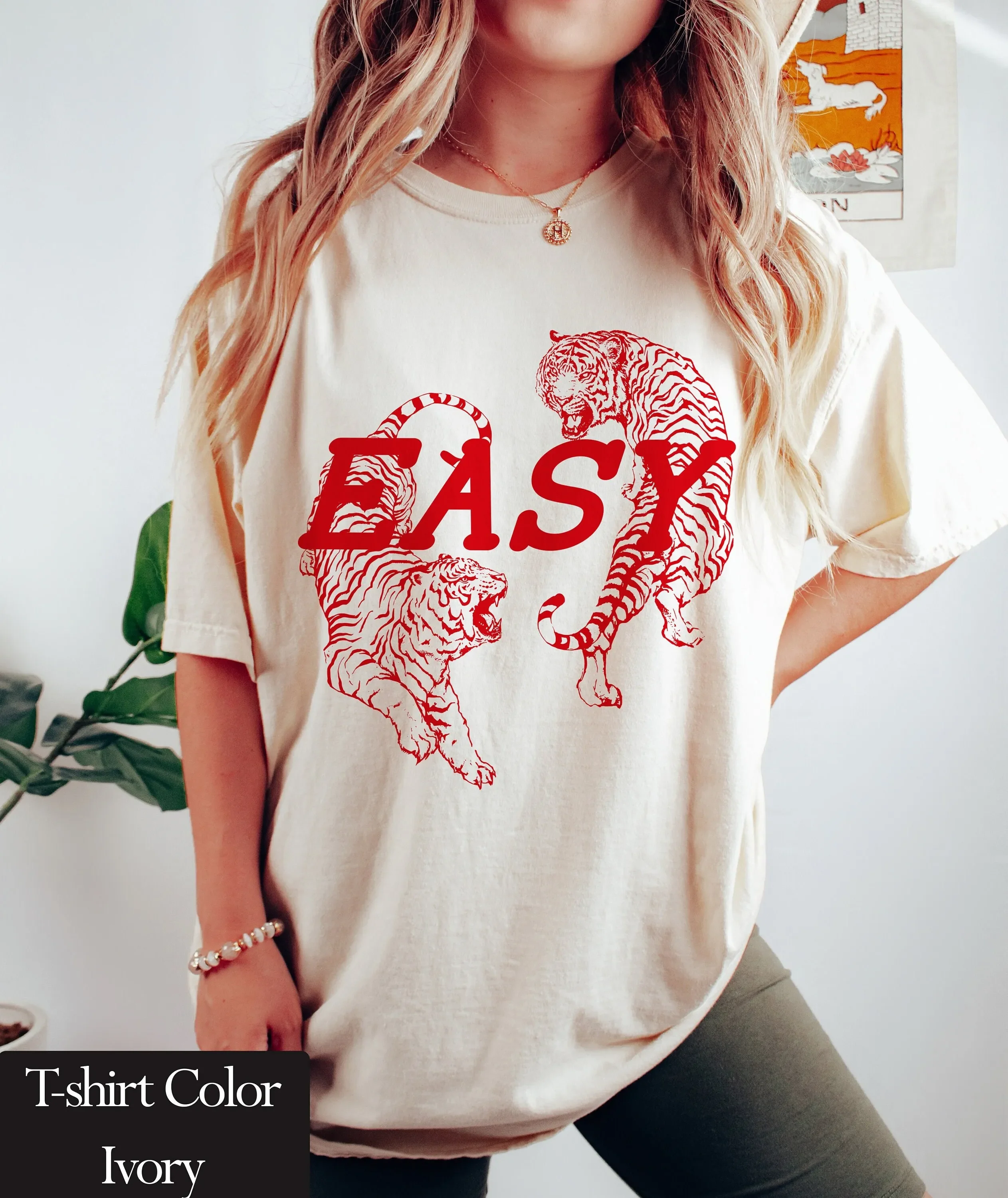 Easy Tiger T Shirt Vintage Inspired Retro Festival Clothing Oversized Boho Hippie Clothes