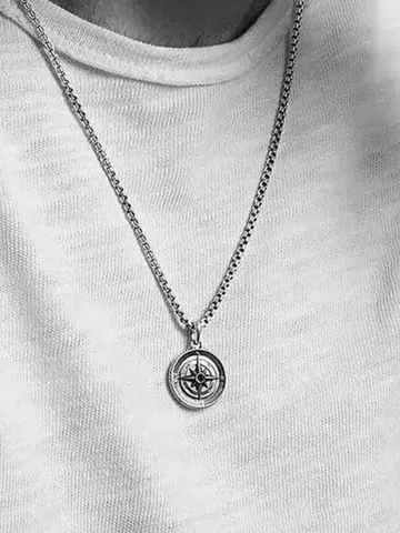 Fashion Simple Compass Necklaces For Men Retro Hip Hop Copper Disc Couple Pendant Sweater Chain Punk Jewelry Accessories Gift