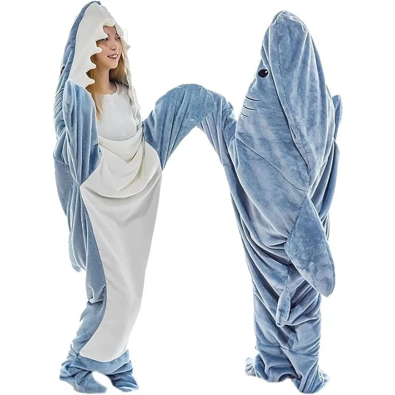 

Thickened Warm Shark Cosplay Onesie Pajamas Cartoon Animal Sleeping Bag Flannel Loungewear Men and Women Sleepwear Homewear