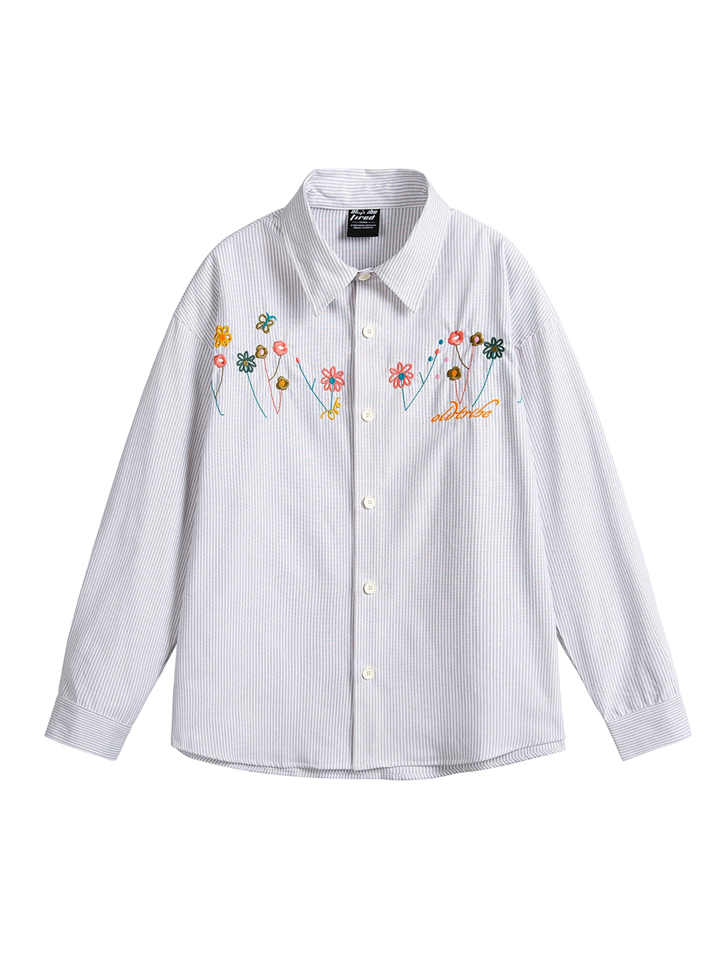 

American Retro Striped Embroidered Long Sve irt Men's Casual Sle Spring Season Couple's Outerwear Loose Fit Polyester ...