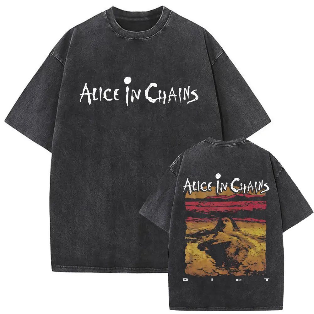 Rock Band Alice in Chains Dirt Washed Vintage T-shirt Men Women Clothing Gothic Punk Street Oversized Crewneck T Shirt Fans Gift