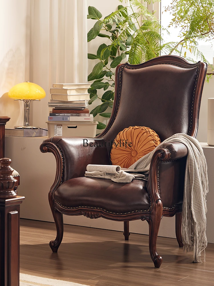 

4American neoclassical cowhide tiger chair solid wood single sofa armchair retro