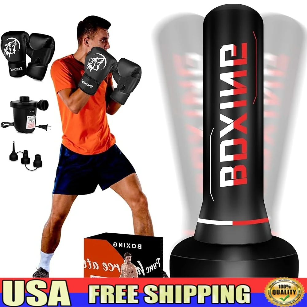

Freestanding Punching Bag with Boxing Gloves and Electric Pump 70 inch Heavy Duty Training Bag Kickboxing Karate Taekwondo Home