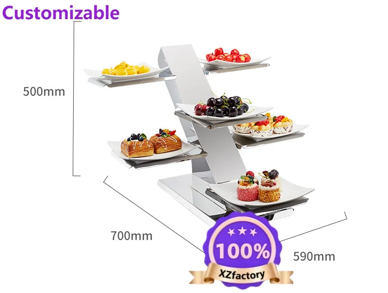 Factory Direct 2026 Stainless steel three-layer seasoning rack, buffet fruit salad bowl rack, tea break table food display rack