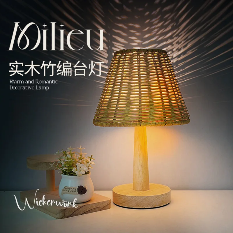#For Chinese retro style table lamp Zen tea room study pastoral homestay bamboo night light tatami atmosphere light