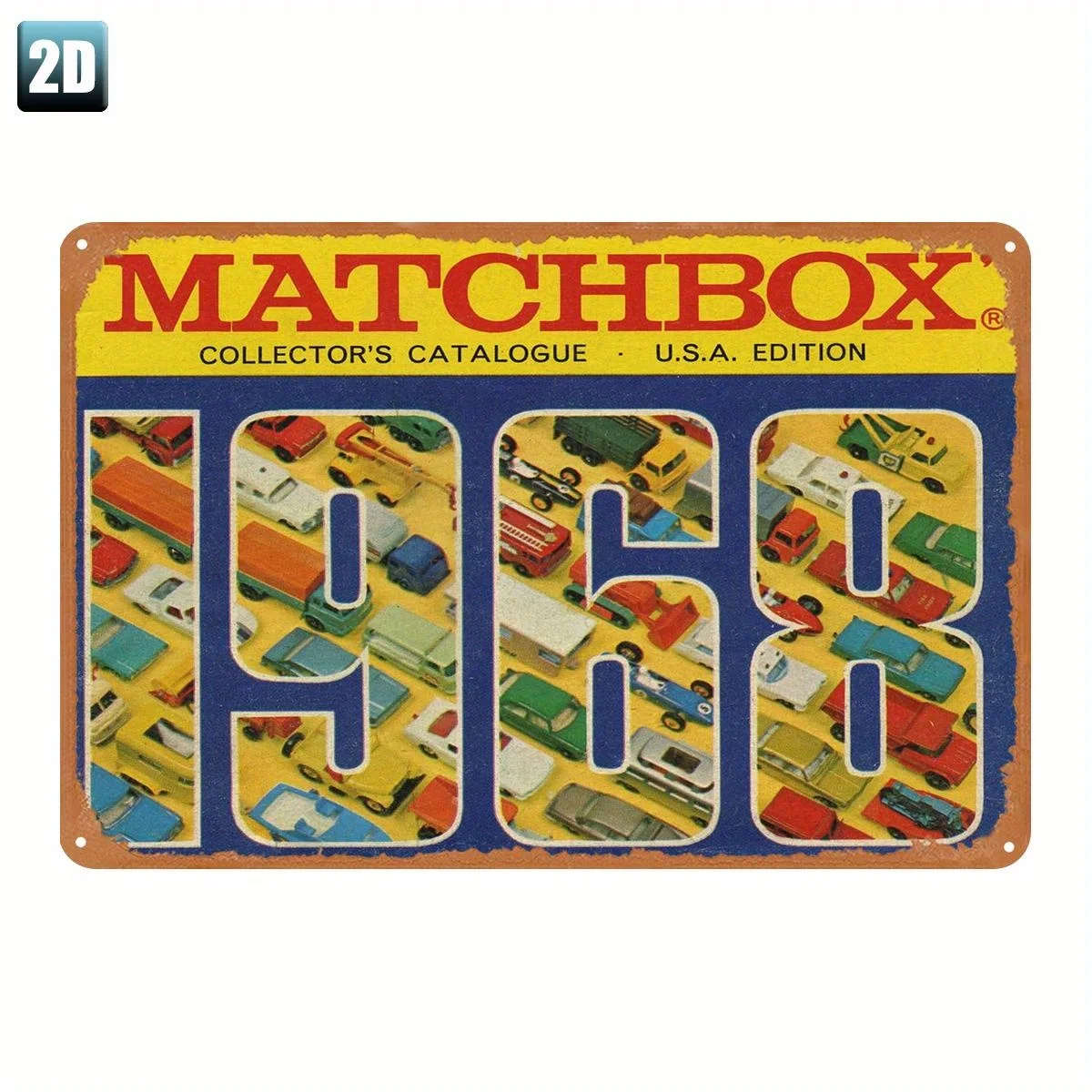 Catálogo de coleccionista de Matchbox plano 2D: edición de los años 60, versión de EE. UU., letrero de estaño de metal, decoración vintage para el hogar y el coche, hierro duradero, 8x1