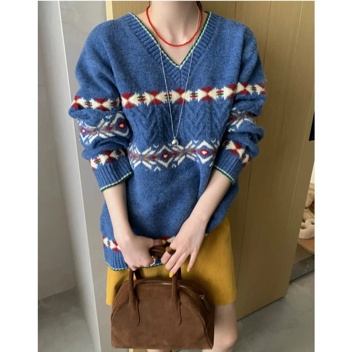 Tricot ample v-ne Cisas Aosphere pour femme, pull paresseux, hiver et automne, effet amincissant, haut pour dames