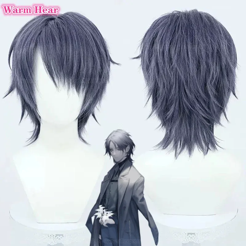 

Парик для косплея игрока, игра 35 см/60 см, серо-синие термостойкие волосы, вечерние аниме для Хэллоуина, женские парики директора