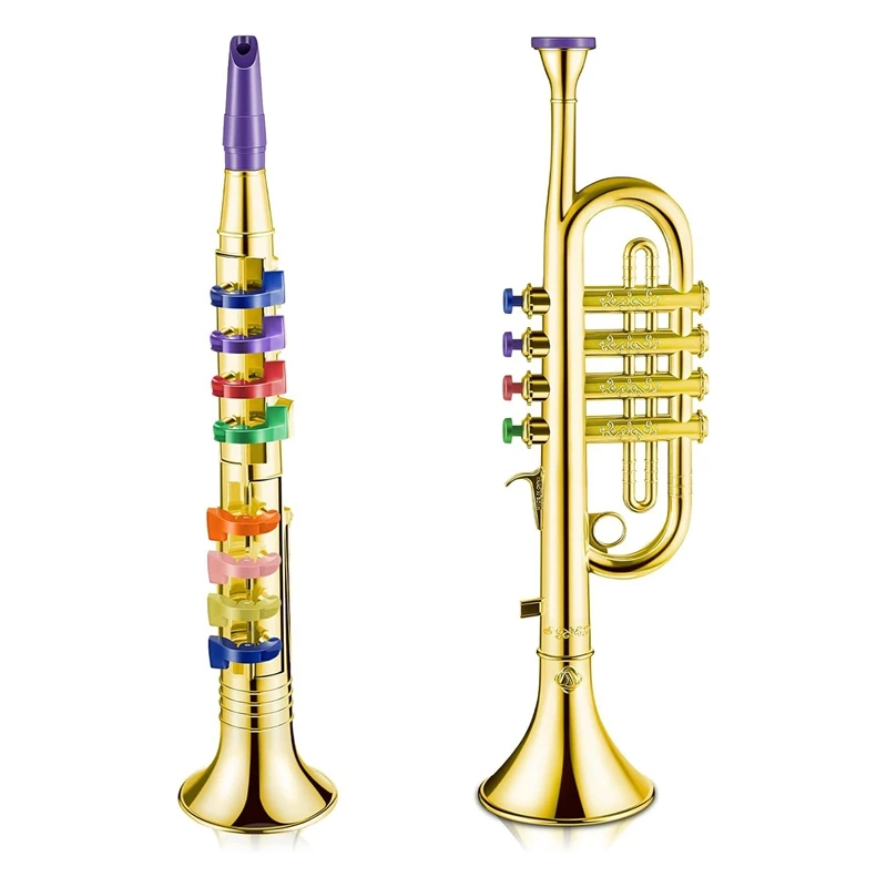 

Set Of 2 Music Instruments Trumpet And Saxophone Portable Clarinet With Colored Keys Educational Toy For Home School