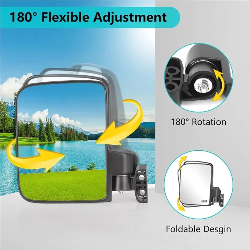 Superior-Adjustable Wide-Angle View Convex Side Mirror-No Drills Required, Fits Most Golf Carts