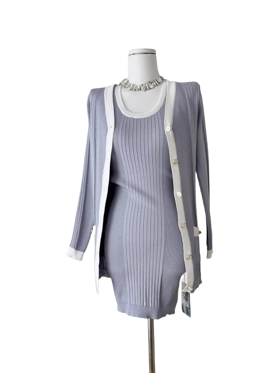 

Утягивающий вязаный жилет Dr, женская верхняя одежда, осенне-зимний комплект с высокой талией на пуговицах, кардиган средней длины, пальто