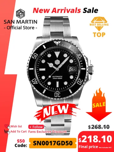San Martin nuevo 40mm agua fantasma reloj de buceo hombres de lujo NH35 PT5000 reloj mecánico automático zafiro impermeable 200m SN0017