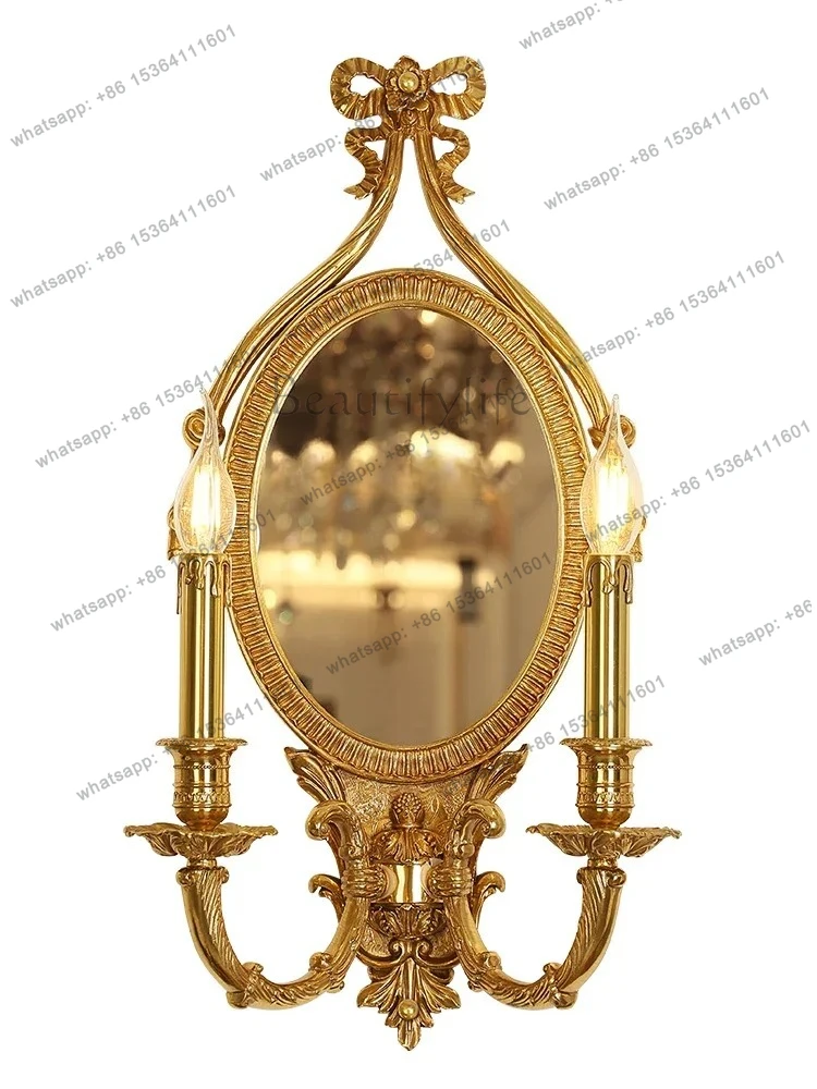 French all-copper living room wall lamp European-style villa luxury court candle model room mirror lamp