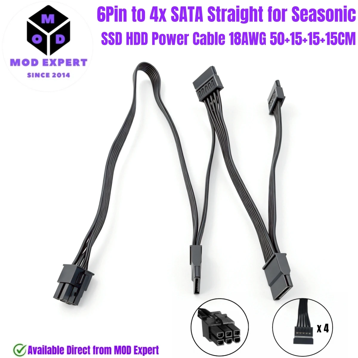 4 SATA Straight SSD HDD Power Cable for Seasonic PRIME Ultra Titanium/Platinum/Gold 1300W, 1000W, 850W, 750W, 650W, 550W Modular