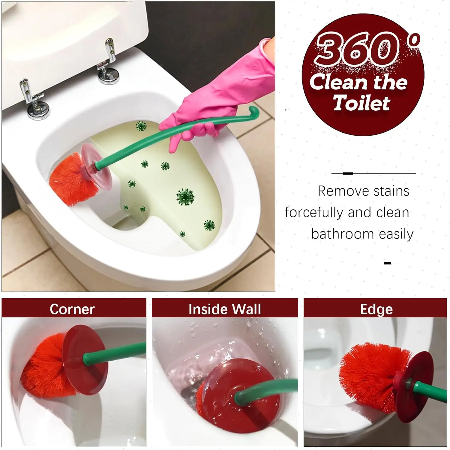 3 Colors Cherry-Shaped Toilet Brush Set – Free-Standing Long Handle Cleaner with Holder for Bathroom | Cute & Functional view 5