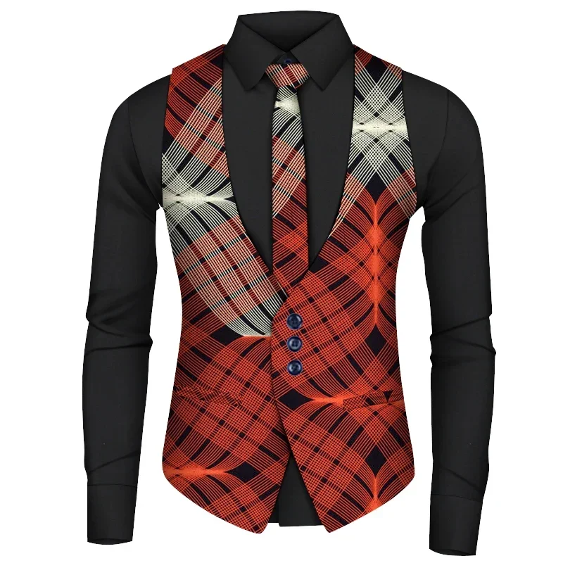 

African Clothes for Men 3 Pieces Set Shirt Vest Necktie Fashion Matching Men African Clothing Men Tops Private Custom WYN1358