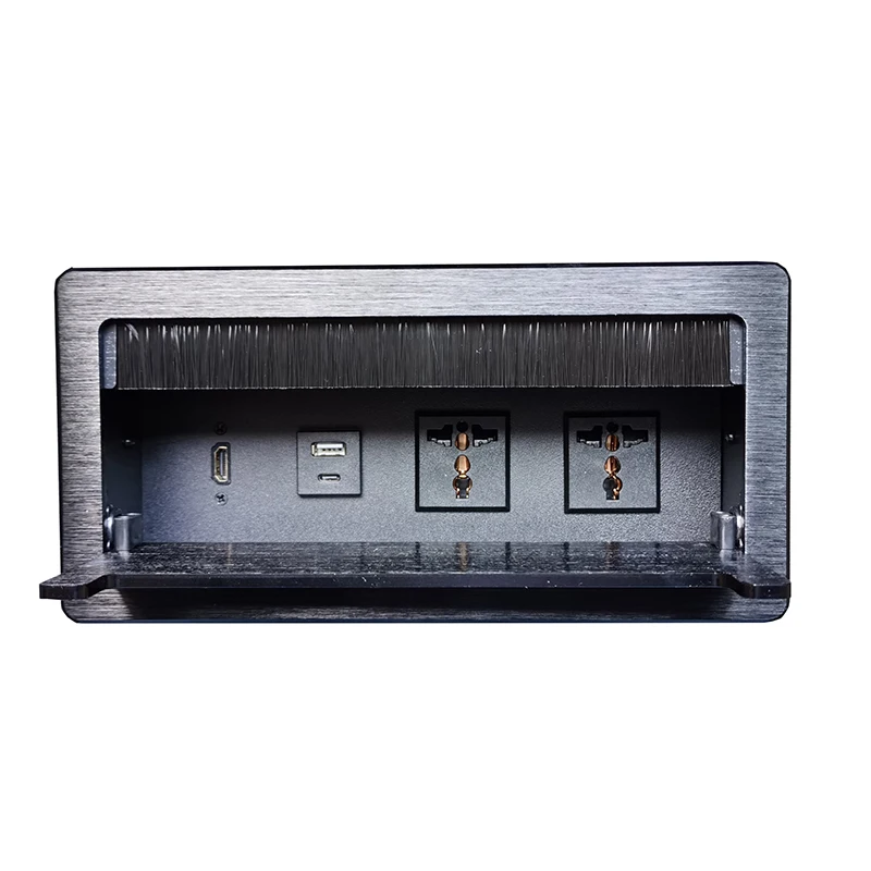 Hidden Table Power Outlet Flip up Brush Socket Aluminum Alloy Tabletop Socket Into Desk 2 Power+2 USB Charger+1HDMI