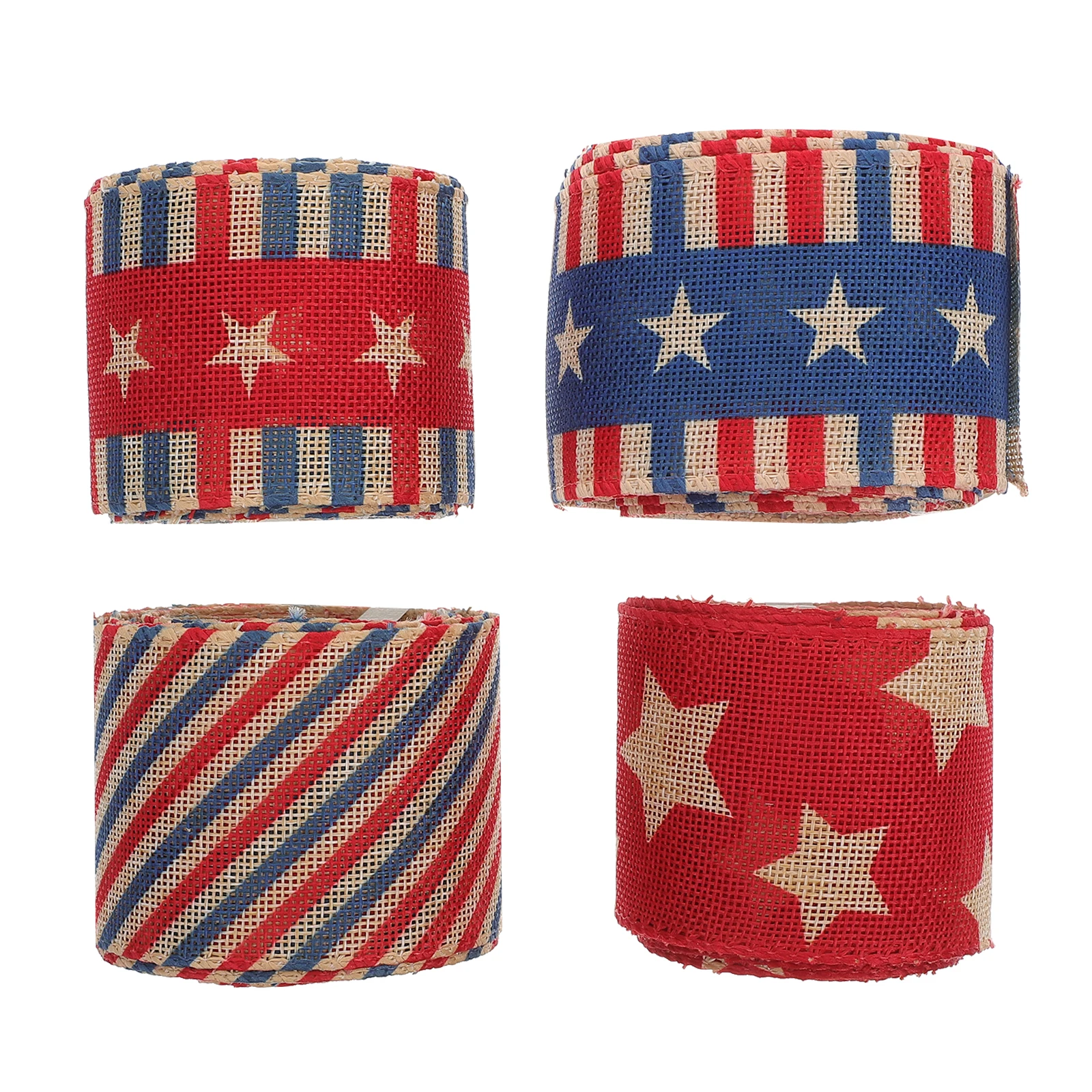 

4Pcs American Flag Patriotic Ribbon Linen Stripes Reusable for DIY Gift Packing Independence Day Party Decoration
