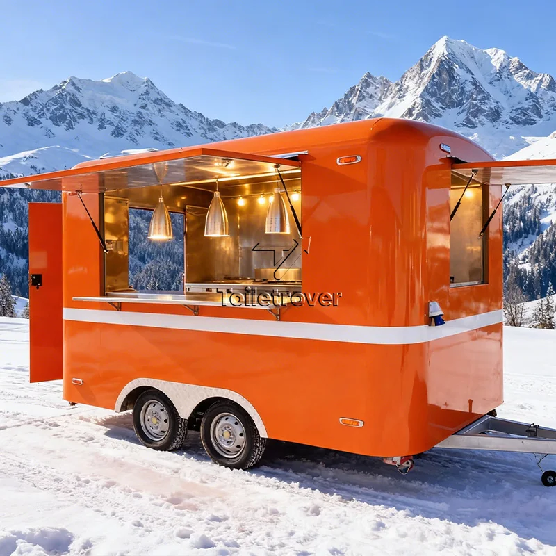 Vintage Style Food Truck Trailer Stainless Steel Custom Mobile Kitchen Unit Vending Cart Concession Trailer with Full Kitchen