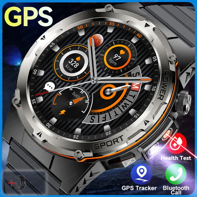 GUHUAVMI 2024 neue Militär-Smartwatch, IP68, wasserdicht, Outdoor-Sport, Fitness-Tracker, Gesundheitsmonitor, BT-Anruf, 365 nm, UV + Infrarot 6