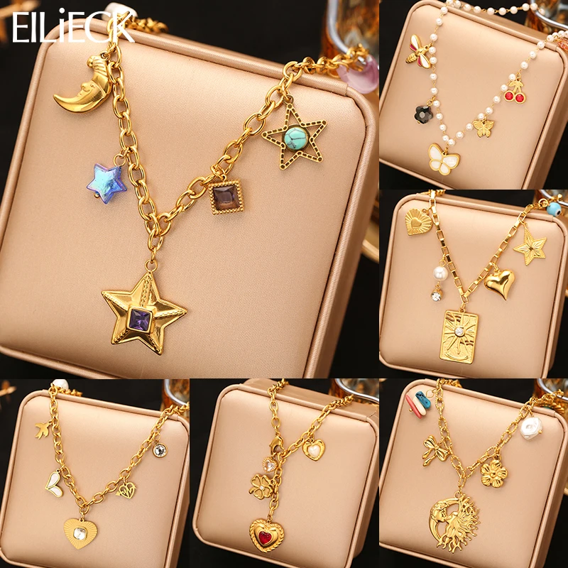 

EILIECK 316L Stainless Steel Pentagonal Star Crystal Pendant Necklace For Women 18K PVD Plated Waterproof Fashion Jewelry Gift