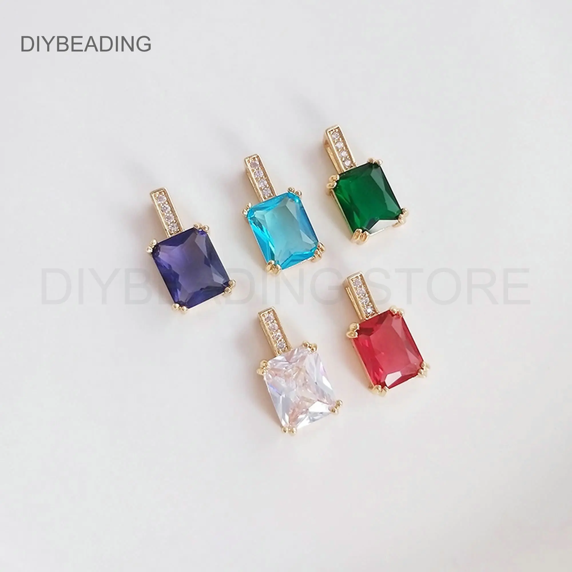 CZ Charms for Women Jewelry Making 14K Gold Plated Brass and Clear/ Red/ Blue/ Green/ Purple Pendant Lots Wholesale Supply