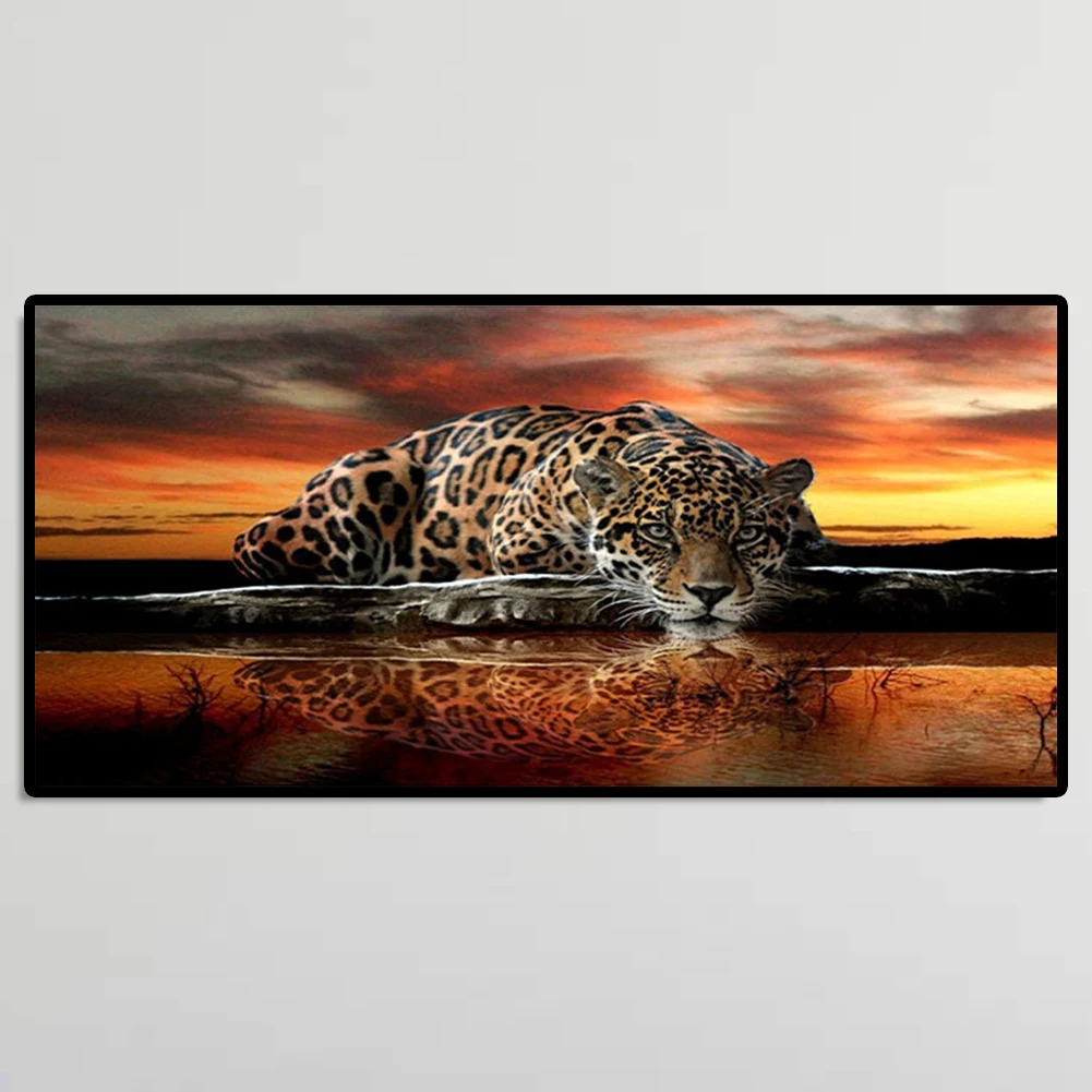 

Tiger 5D DIY Full Drill Round Diamond Painting Kit for Home Wall Decor 90x45cm