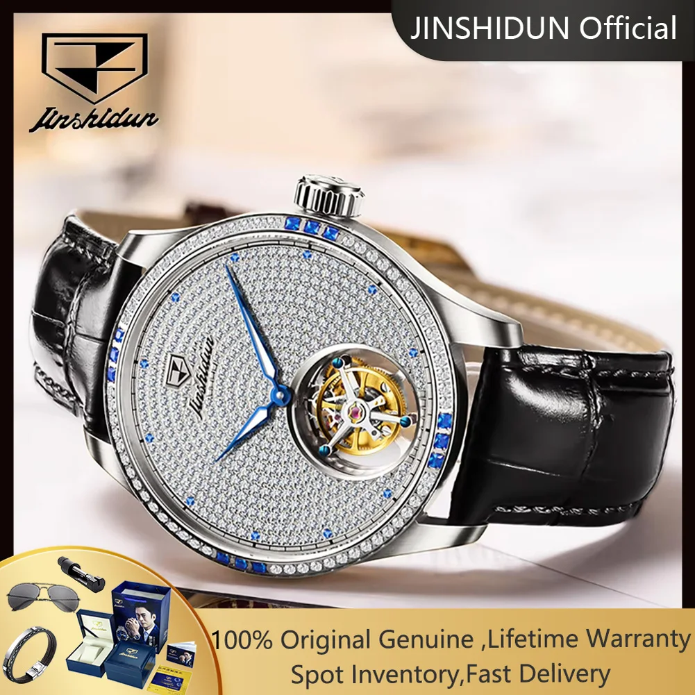 JSDUN 832 Real Tourbillon Automatic Men's Watches Fully Diamond Hollow Dial Top Luxury Brand Original Mechanical Wristwatch Man