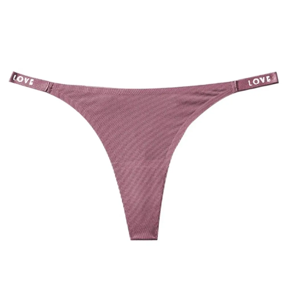 Seamless Solid Color Ice Silk Panties Letter Low Waist Women Panties Traceless Thong Underwear Seamless Briefs Girl
