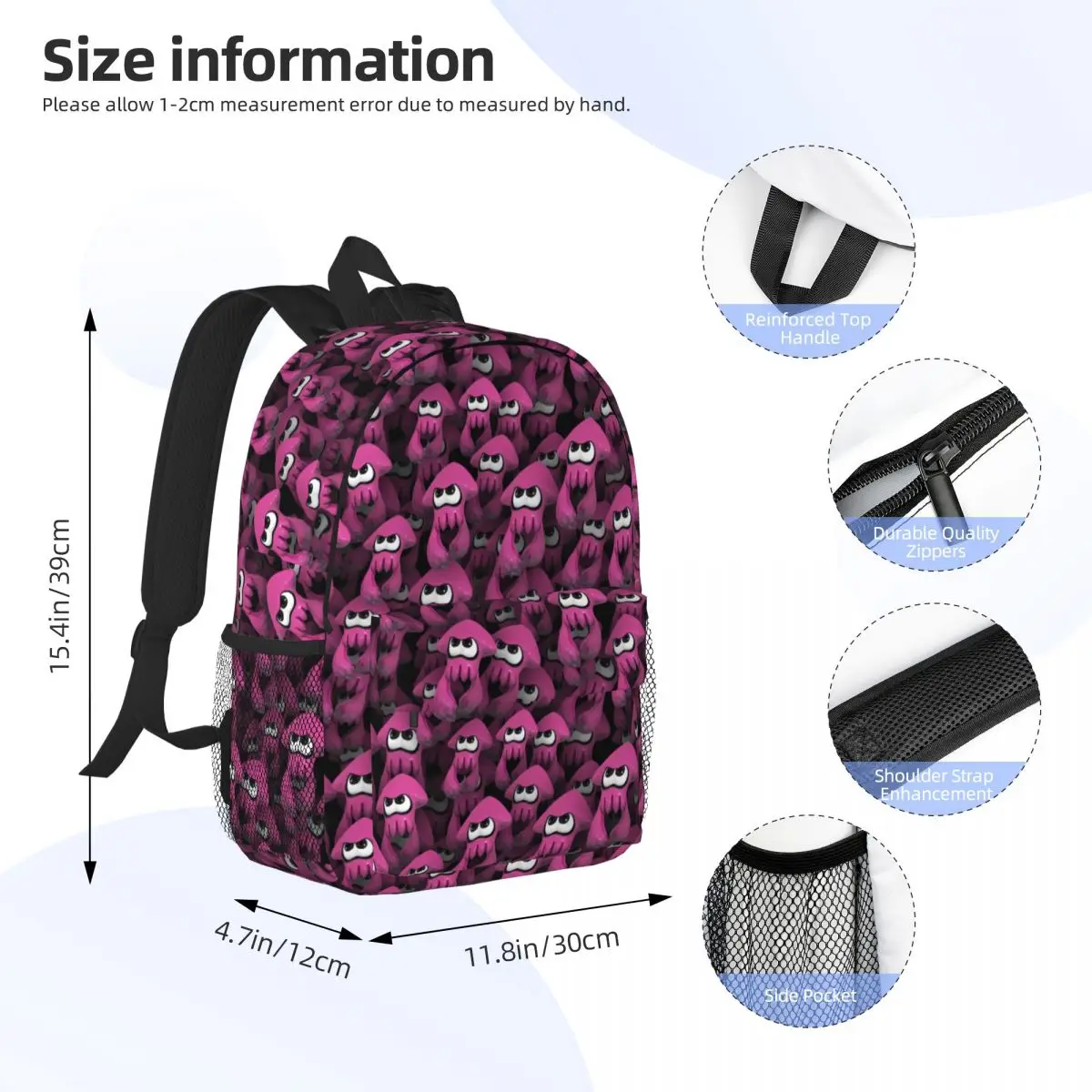 Splatoon Game Squids Mochila para meninos e meninas, mochila escolar, sacos de viagem universitária, homens e mulheres Bookbag, Fits 15 "Laptop, rosa