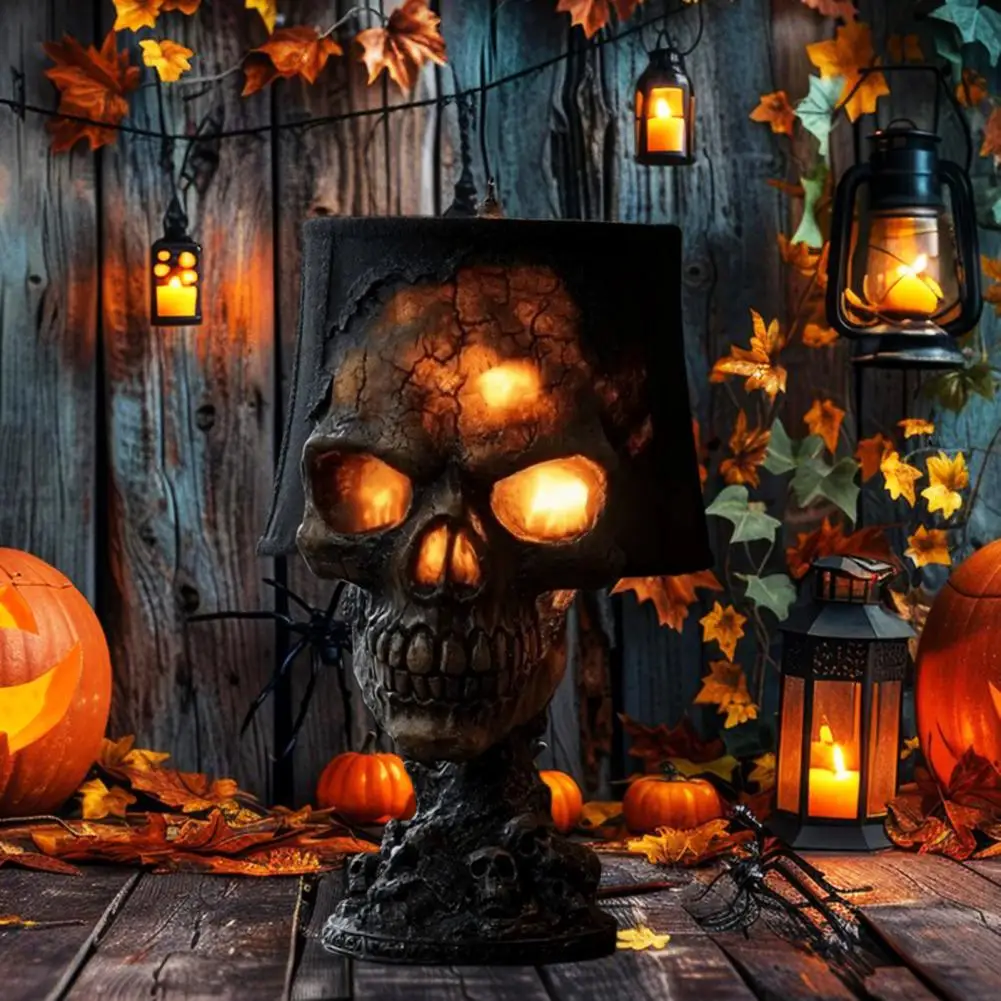 Halloween Lava Stone Skull Lamp Skull Desk Lamp with Spooky Led Light for Halloween Party Mantel Decoration Unique Room Accent - view 3