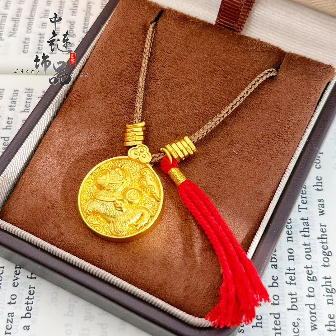 Ma Chi Success circle pendant new Chinese tassel coil Success pony compass 9999gold