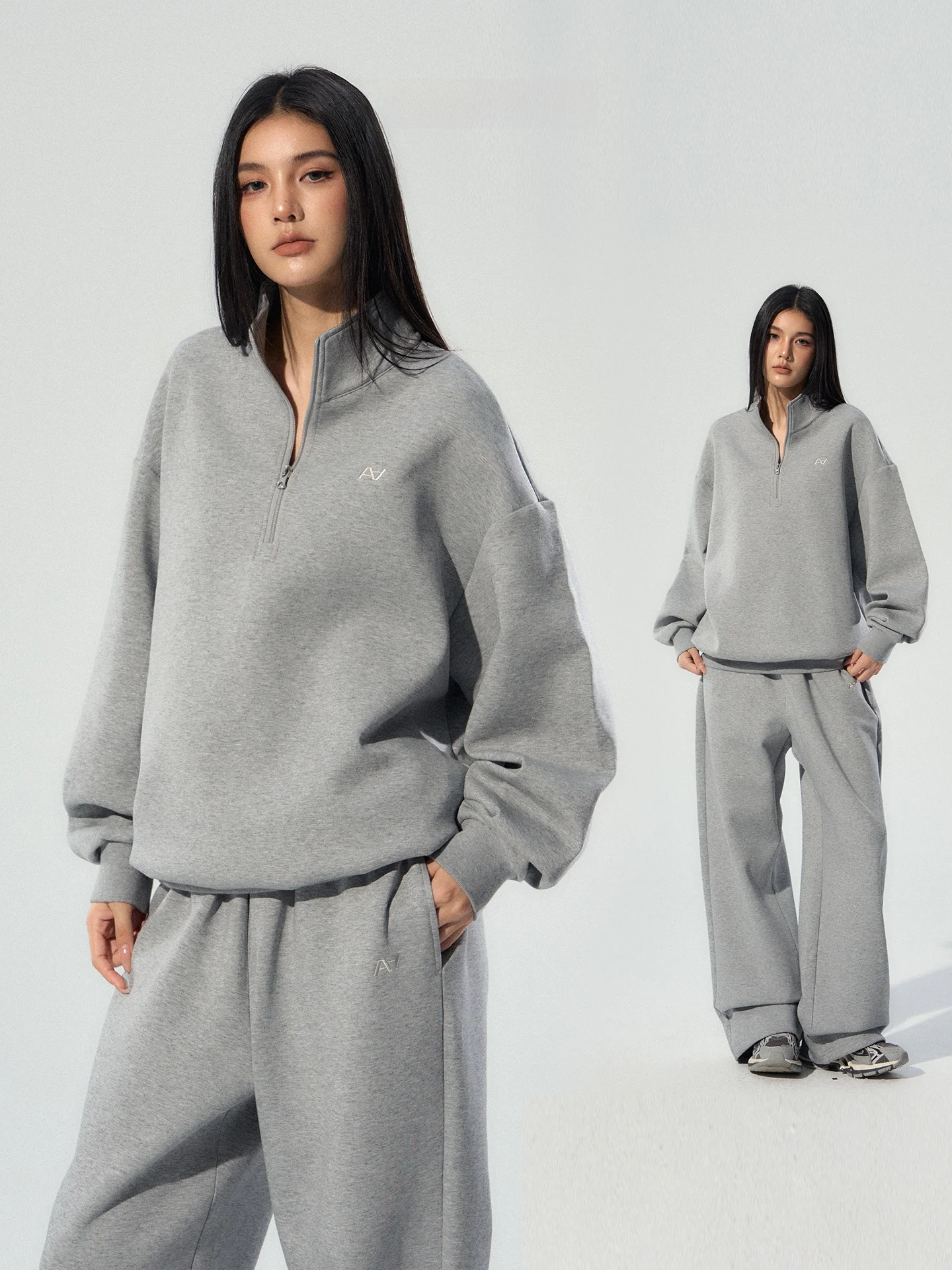 

ACMEAURA Loose Fit Long Sve Hoodie Women's Simple Sle Sportswear Pure Color Versatile Top f Zipper Stand Collar Design