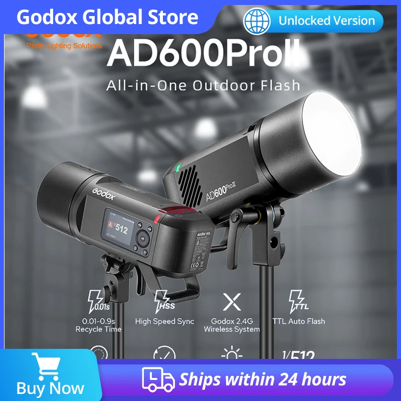 

Godox AD600PROII All-in-One Outdoor Flash 600W TTL HSS Built-in Li-on Battery 2.4G Wireless X System Strobe Light for Camera