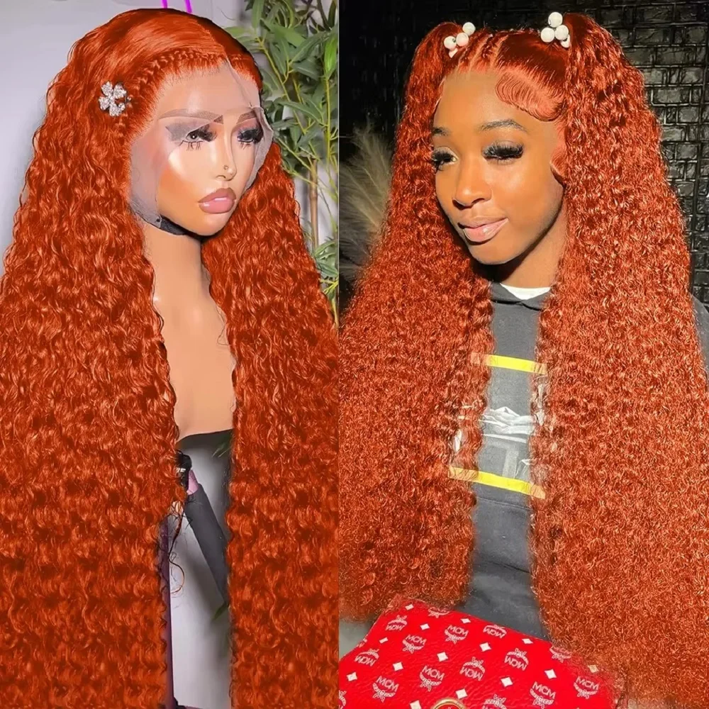 

Ginger Curly 13x6 Transparent Frontal Wig Ginger Orange 350 Deep Wave Wig 200% Density Ginger Brazilian Human Hair For Women