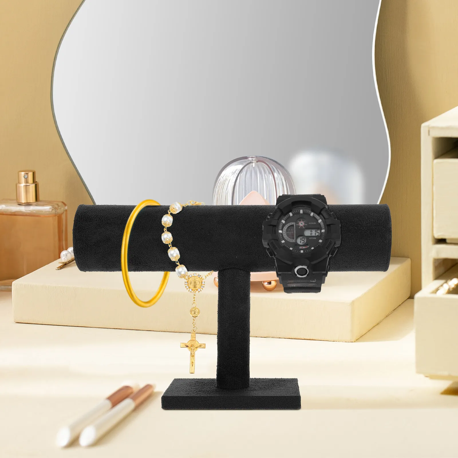 

Подставка для браслетов из безворсового дерева, органайзер для браслетов, держатель для часов, настольная подставка для хранения ювелирных изделий для мужчин и женщин