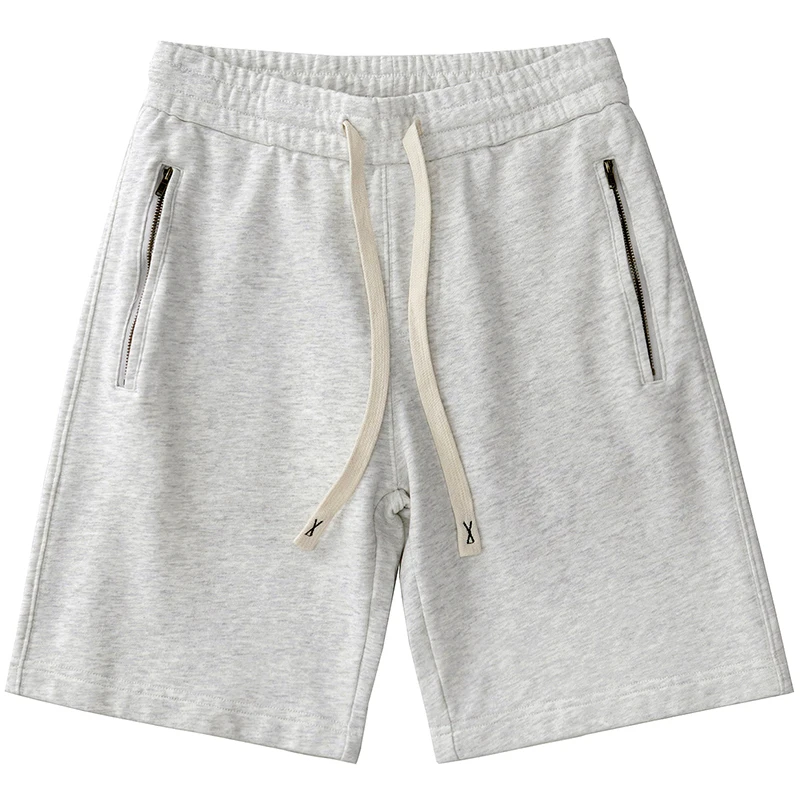 الصيف الرجال محبوك القطن orts مرونة الخصر الثقيلة الجانب سستة عادية رياضة خمسة أرباع طول Sweatpants مستقيم الساق