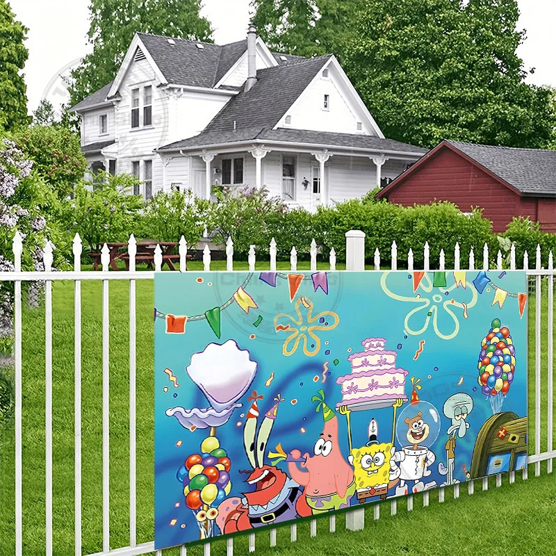 Spongebob Squarepants Thema Vierkante Achtergrond Doek Kinderen Gelukkige Verjaardag Decoratie Benodigdheden Baby Douche Foto Banner 2024