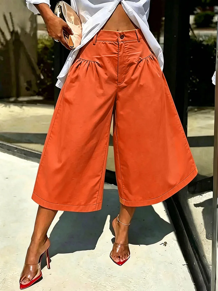 

Doyerl Solid Straight Loose Calf-length Pants for Woman Trousers High Waist Button Fly Ruched Harajuku Bottoms Pantalon Femme