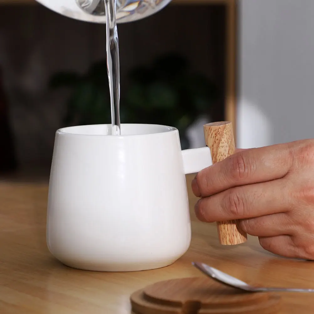 

Wooden H Mug Coffee Cup Heat Resistant Anti Breakage Ceramic Stainless Steel Tea Container Simple Style