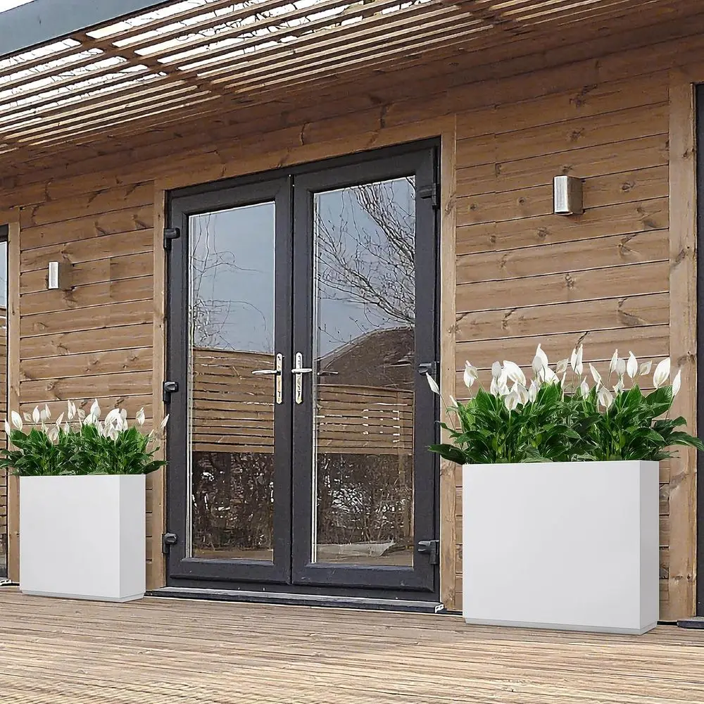 Caixa de plantador de metal branco alto 38, 38L x 10W x 30H polegadas, adequada para plantas externas e internas