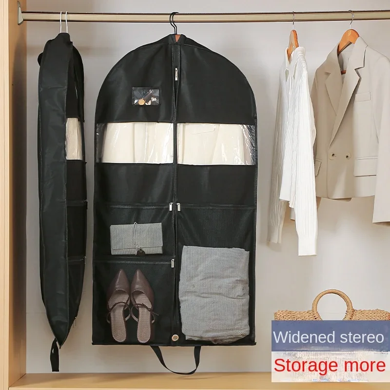 1-10PCS Home Clothes Dust Cover Thickened Non Woven Down Jacket Storage Bag Wardrobe Hanging Dress Dust Bag Multi Grid Dust Bag