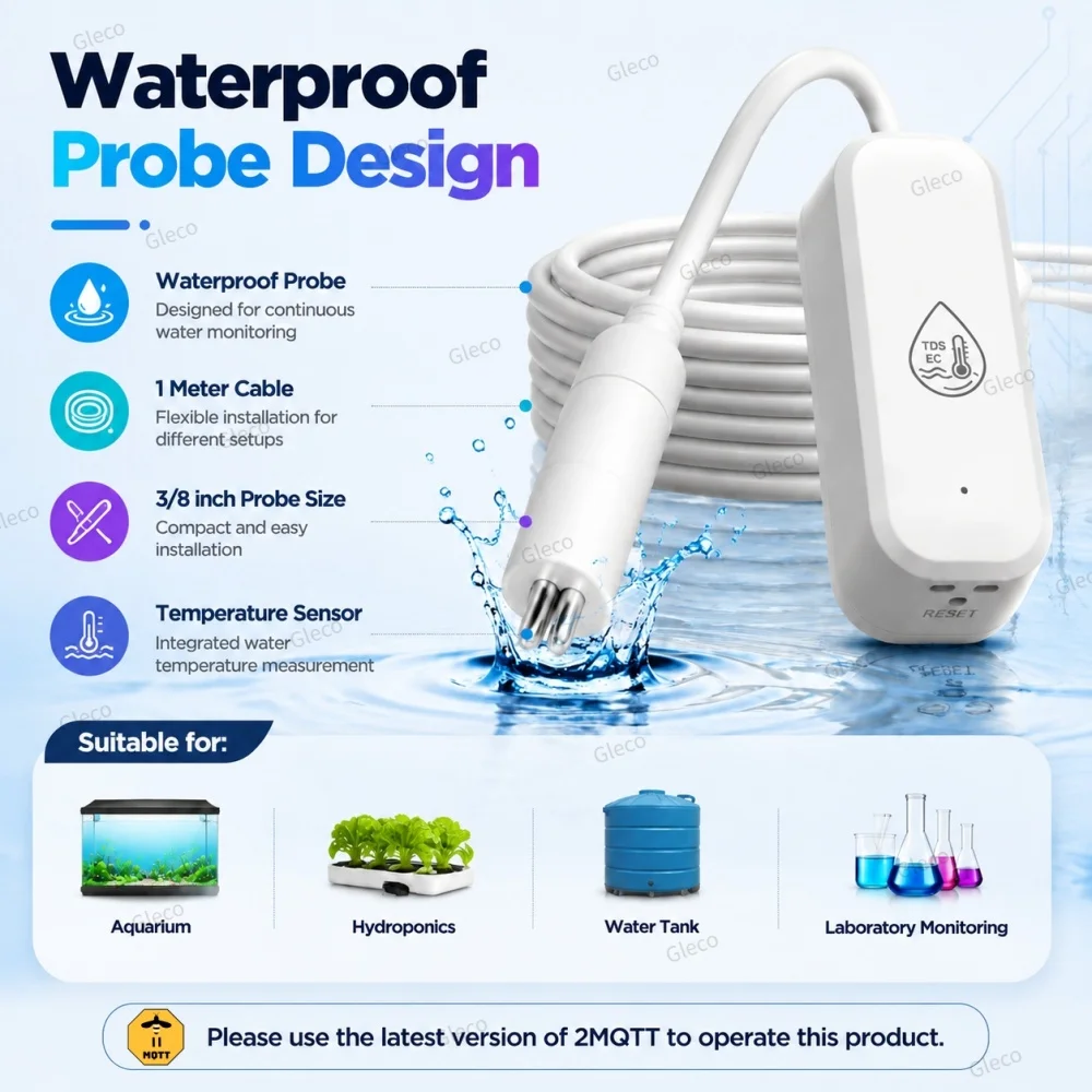 Zigbee 7-in-1 Wasserqualitätssensor TDS/EC/SG/Temp Salinitätsmessgerät Wasserqualitätsmonitor MQTT für Aquarien und Trinkwassertests – Detail 8
