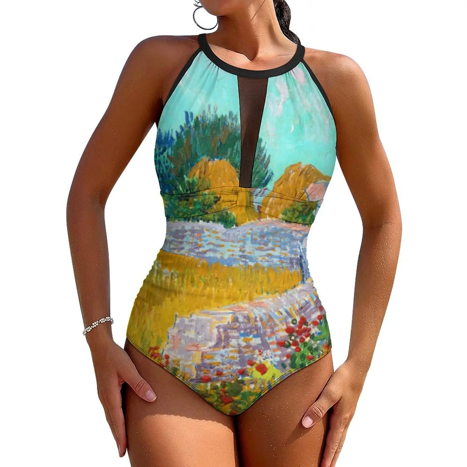 Van Gogh Swimsuit Farmhouse in Provence One-Piece Swimwear Push Up Fashion Bathing Suit Sexy Holiday Surf Graphic Swimsuits